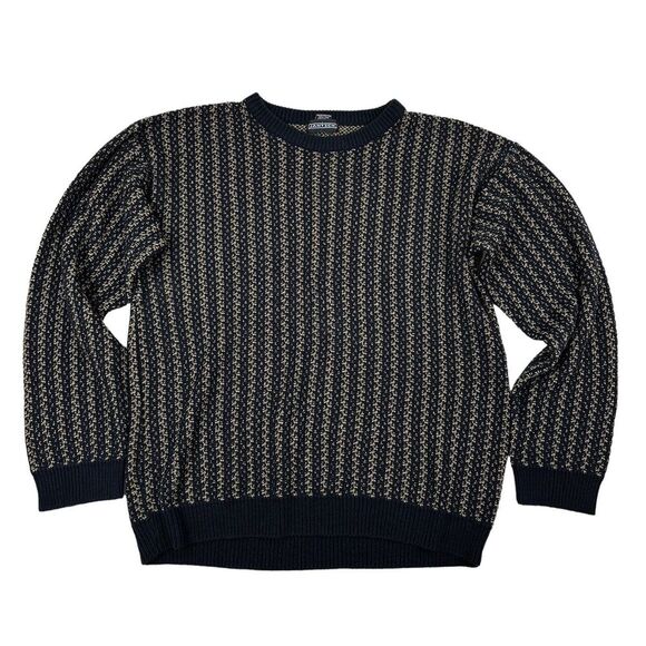 Jantzen Black Tan Crew Neck Sweater Grandpa Grunge 100% Acrylic Knit L/S Sz XL - Picture 1 of 7